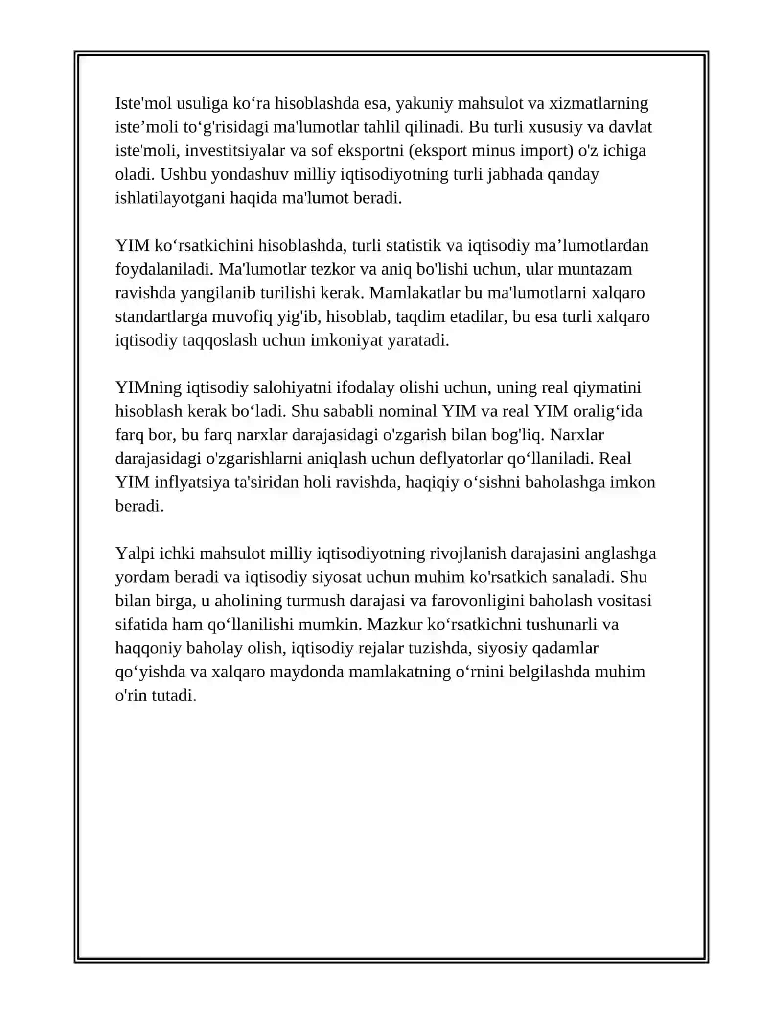 MILLIY HISOBLAR TIZIMIDA YALPI ICHKI MAHSULOT KO'RSATKICHINI HISOBLASH SHARTLARI VA USULLARI 4
