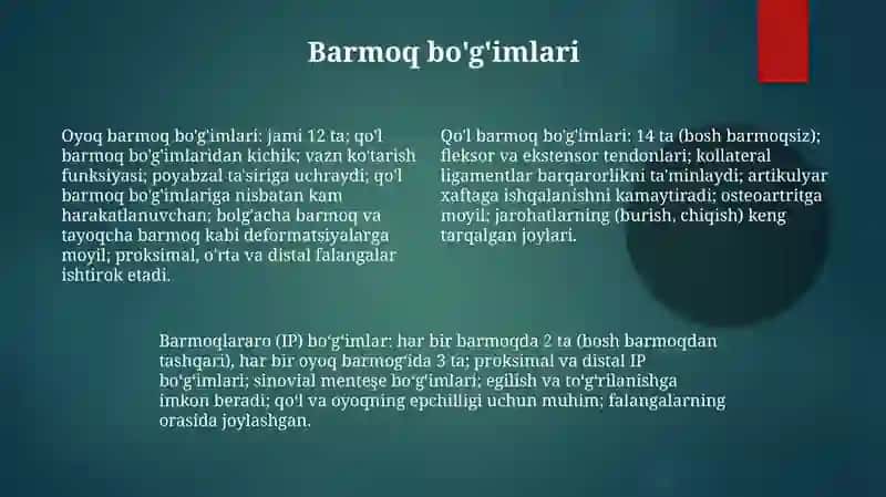 Qo'l va Oyoq suyaklari birlashuvi 4