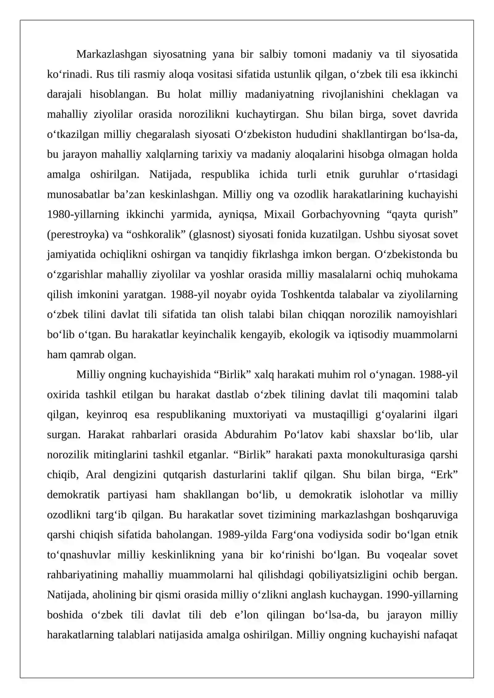 Mustaqil O‘zbekiston Respublikasining tashkil topishi va uning tarixiy ahamiyati 4