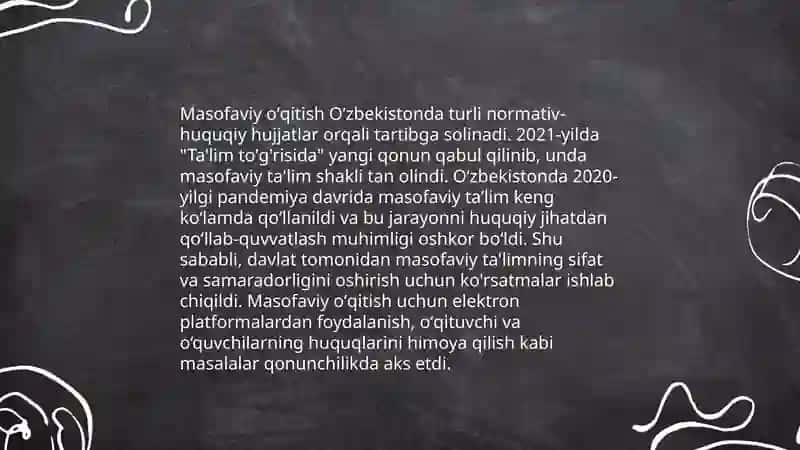 Oʻzbekiston respublikasida masofadan oʻqitishning rivojlanishi va sohada olib borilayotgan kompleks ilojlar 4