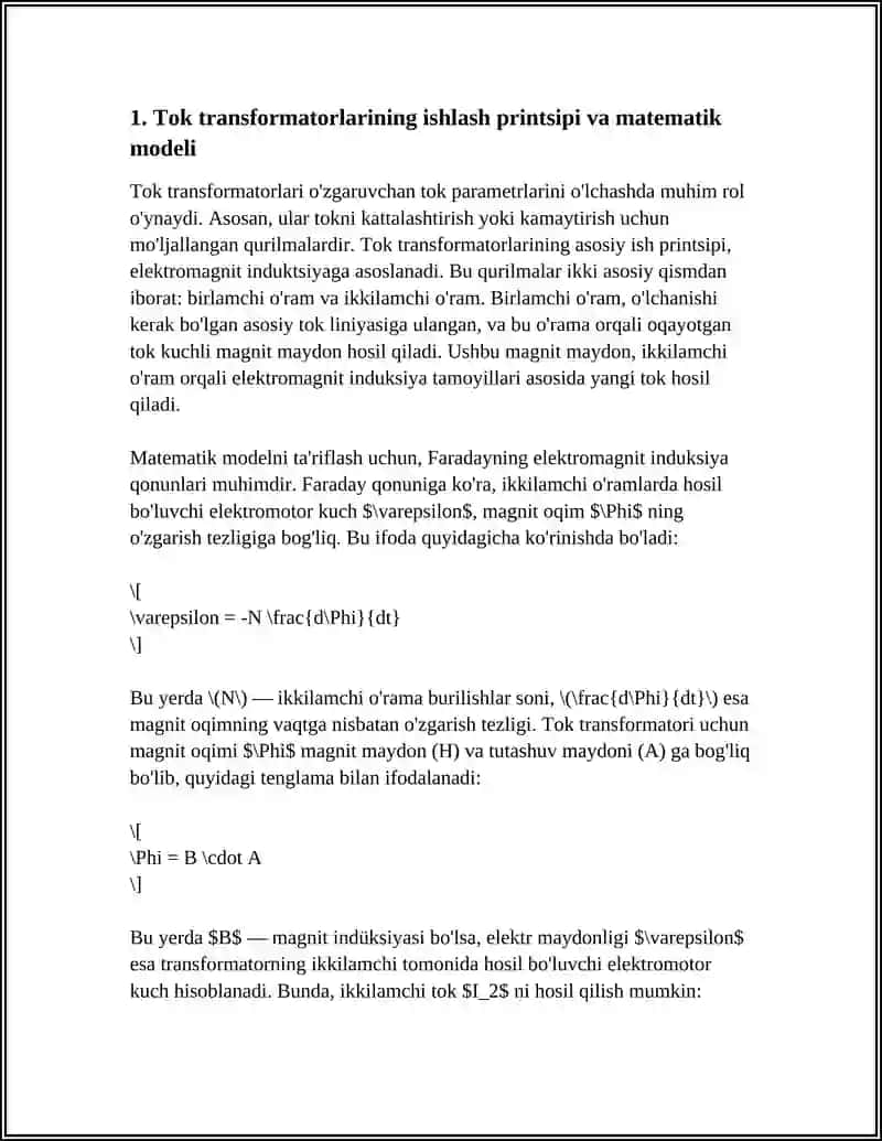 TOK TRANSFORMATORLARI, OʻZGARUVCHAN VA DOIMIY TOK PARAMETRLARINI KONTAKTSIZ OʻLCHASH USULLARI 4
