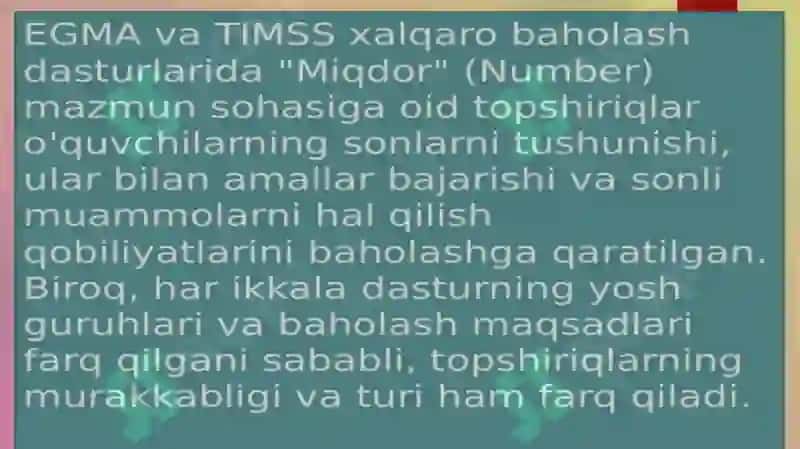 Xalqaro baholash dasturida "Miqdor" mazmuni sohasiga oid topshiriqlar tizimini ishlab chiqish 4