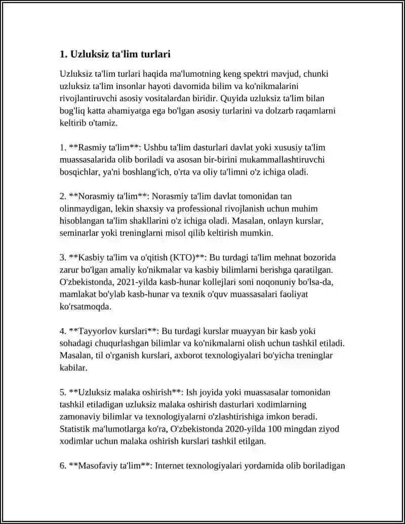 UZLUKSIZ TAʼLIM TIZIMI TURLARIDAGI TAʼLIM TARBIYA JARAYONIGA QOʻYILADIGAN TALABLARNI OʻRGANISH 4