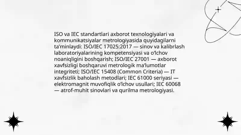 Axborot texnologiyalari va kommunikatsiyalar sohasi metrologiya xizmat kórsatish metrologiya bòyicha xalqaro tashkilotlar 4