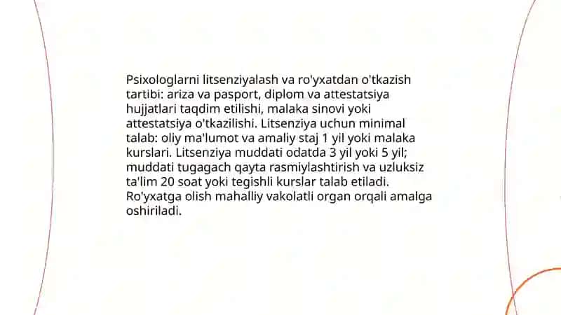 Psixologning kasbiy faoliyatini tashkil qilishda me'yoriy xujjatlar 4