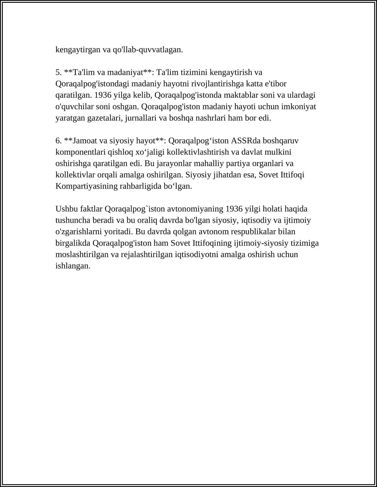 1936 YILDA QORAQALPOGʻISTONNING AVTONOM RESPUBLIKA SIFATIDA OʻZBEKISTON TARKIBIGA KIRISHI 4