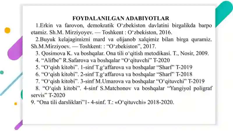 “ONA TILI VA O‘QISH SAVODXONLIGI DARSLARIDA TINISH BELGILARIGA DOIR BILIMLARNI SHAKILLANTIRISH” 4