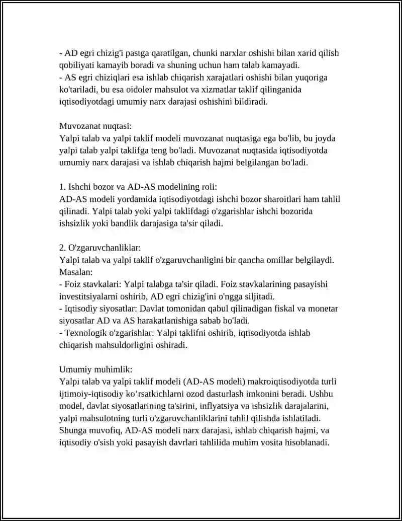 MUSTAQIL ISH Mavzu: YALPI TALAB VA YALPI TAKLIF 4