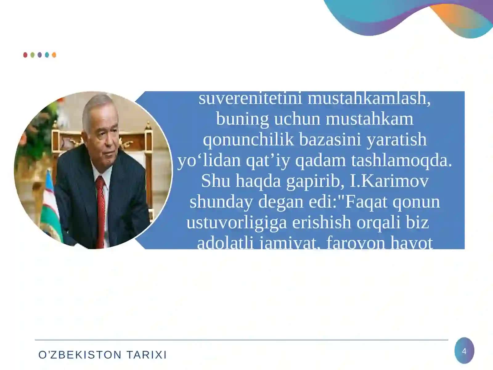 O‘zbekistonda fuqarolik jamiyatining demokratik asoslarini shakllantirish, amalga oshirilgan siyosiy islohotlar 4