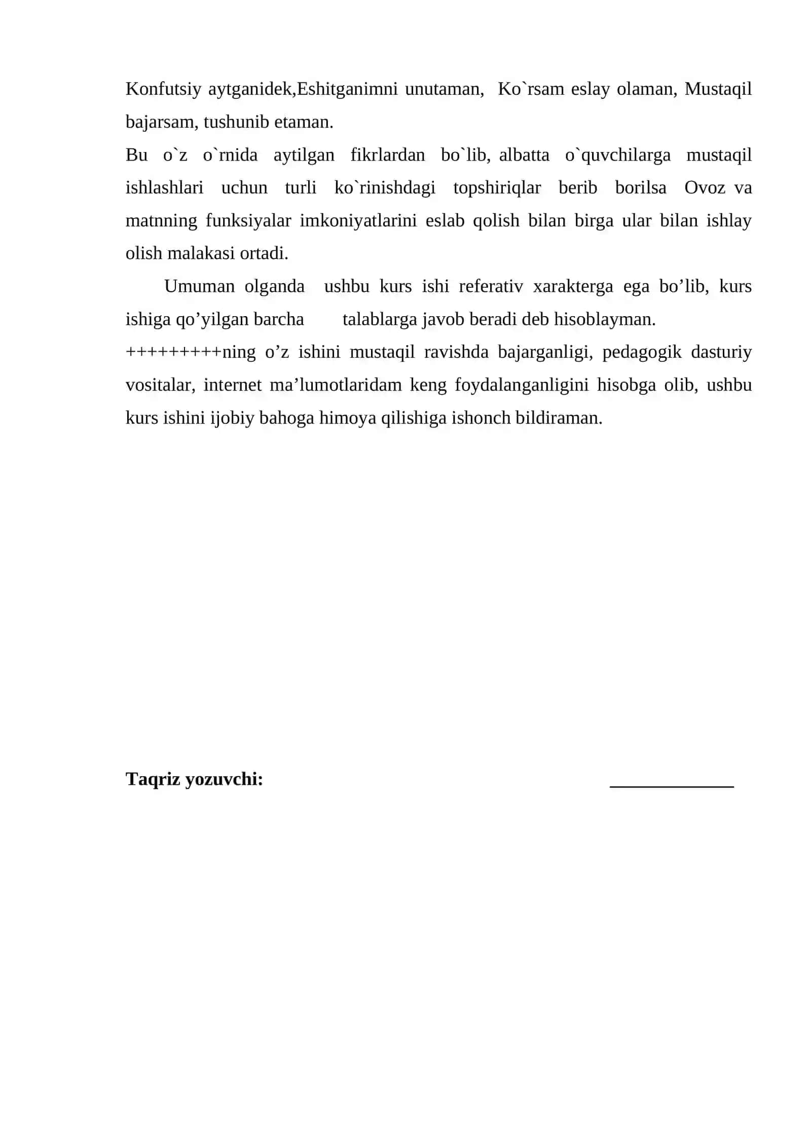 “Takrorlanuvchi algoritimlar mavzusini o’qitishda inovatsion texnologiyalardan foydalanish.” Kurs ishi. 4