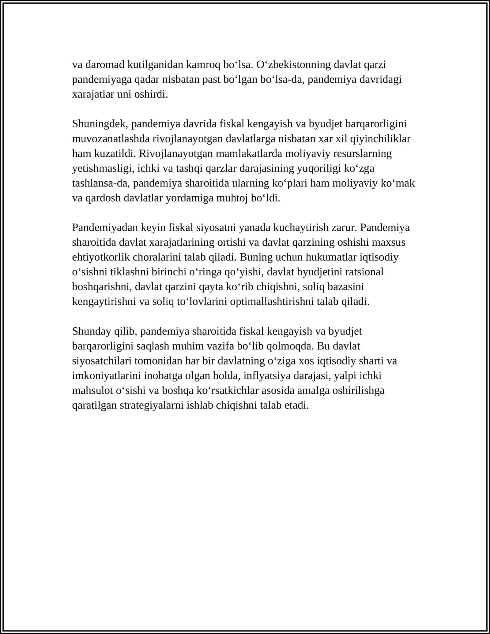 PANDEMIYA SHAROITIDA MAKROIQTISODIY SIYOSATNING UZIGA XOSLIGI 4