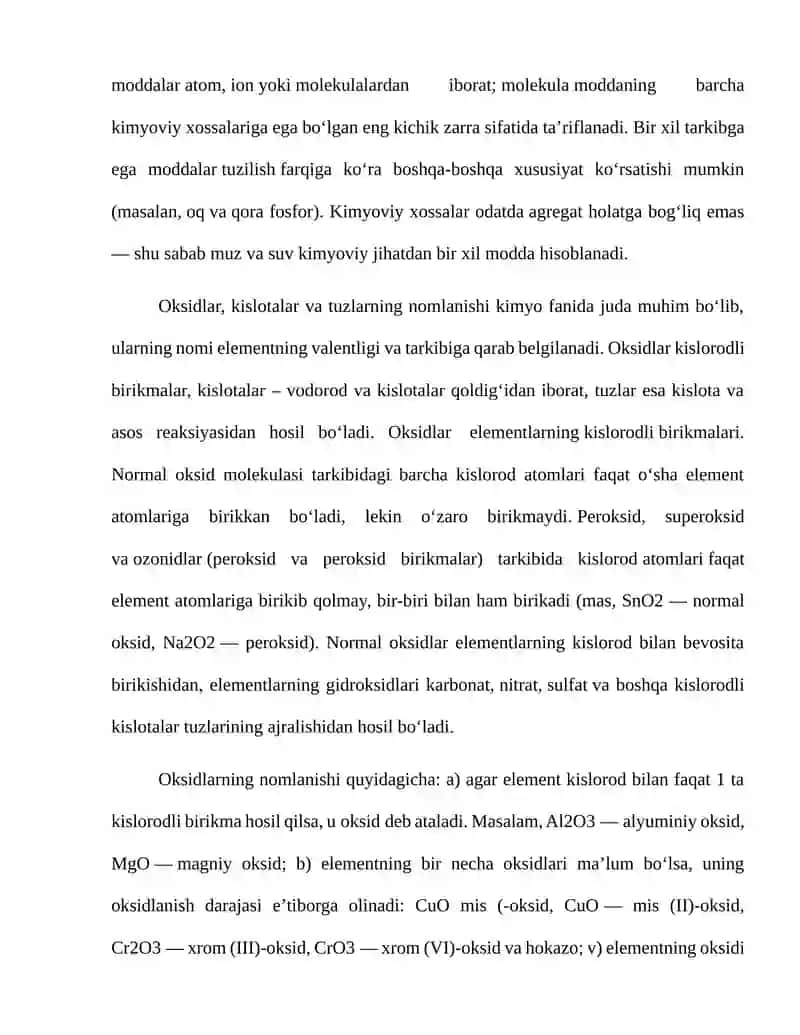 Kimyoviy moddalar, oksidlar, kislotalar va tuzlarning nomi 4