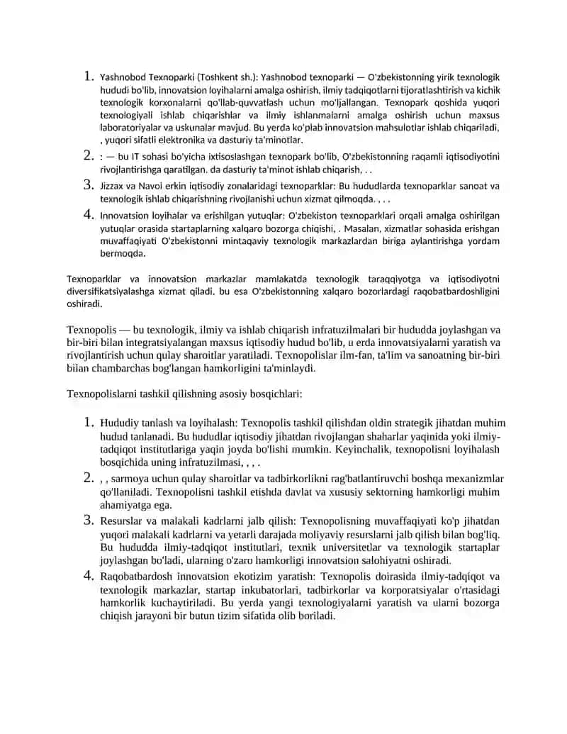 Innovatsion infratuzilma, texnologik parklar va texnopolislar 4