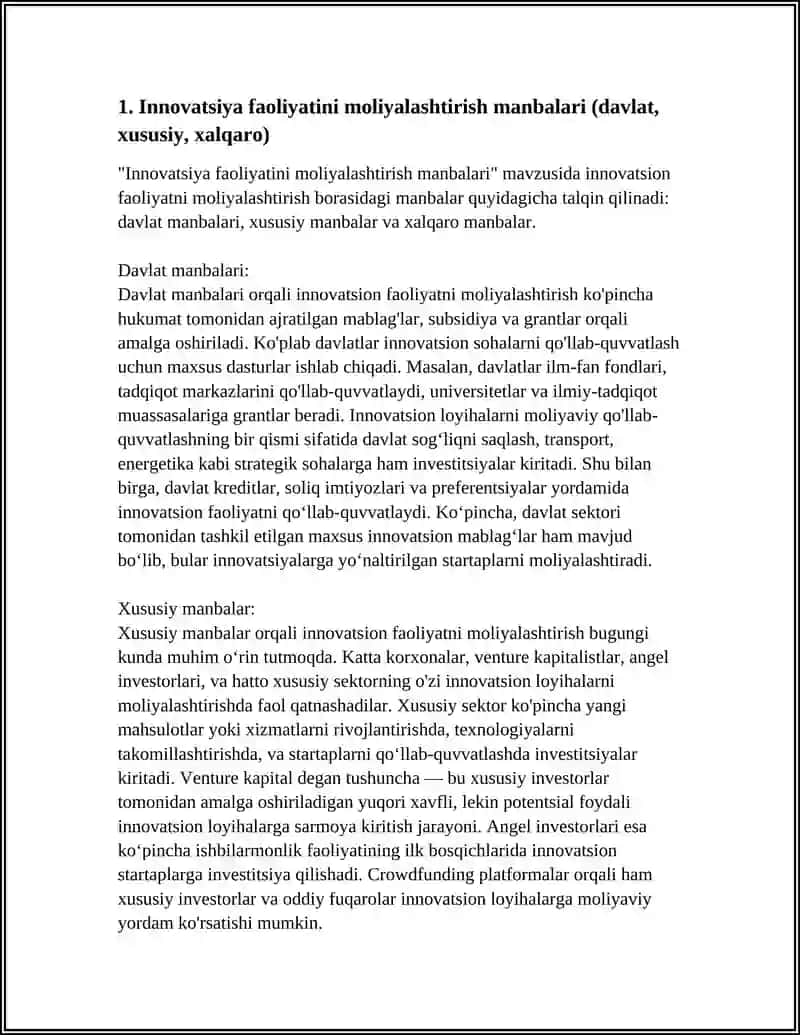 Innovatsiya faoliyatini moliyalashtirish 4