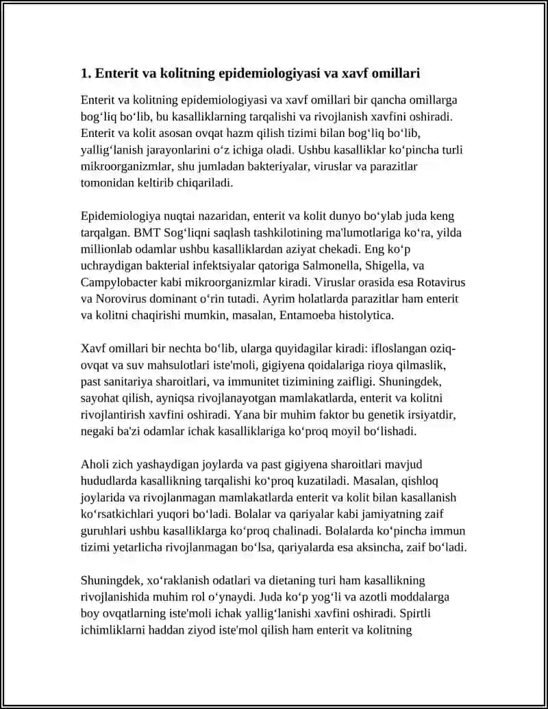 ENTERIT KOLITLAR SIMTOMOTOLOGIYASI VA LABARATOR INSTRUMENTAL DIAGNOSTIKASI.DAVOLASHNING ASOSIY PRINSIPLARI 4