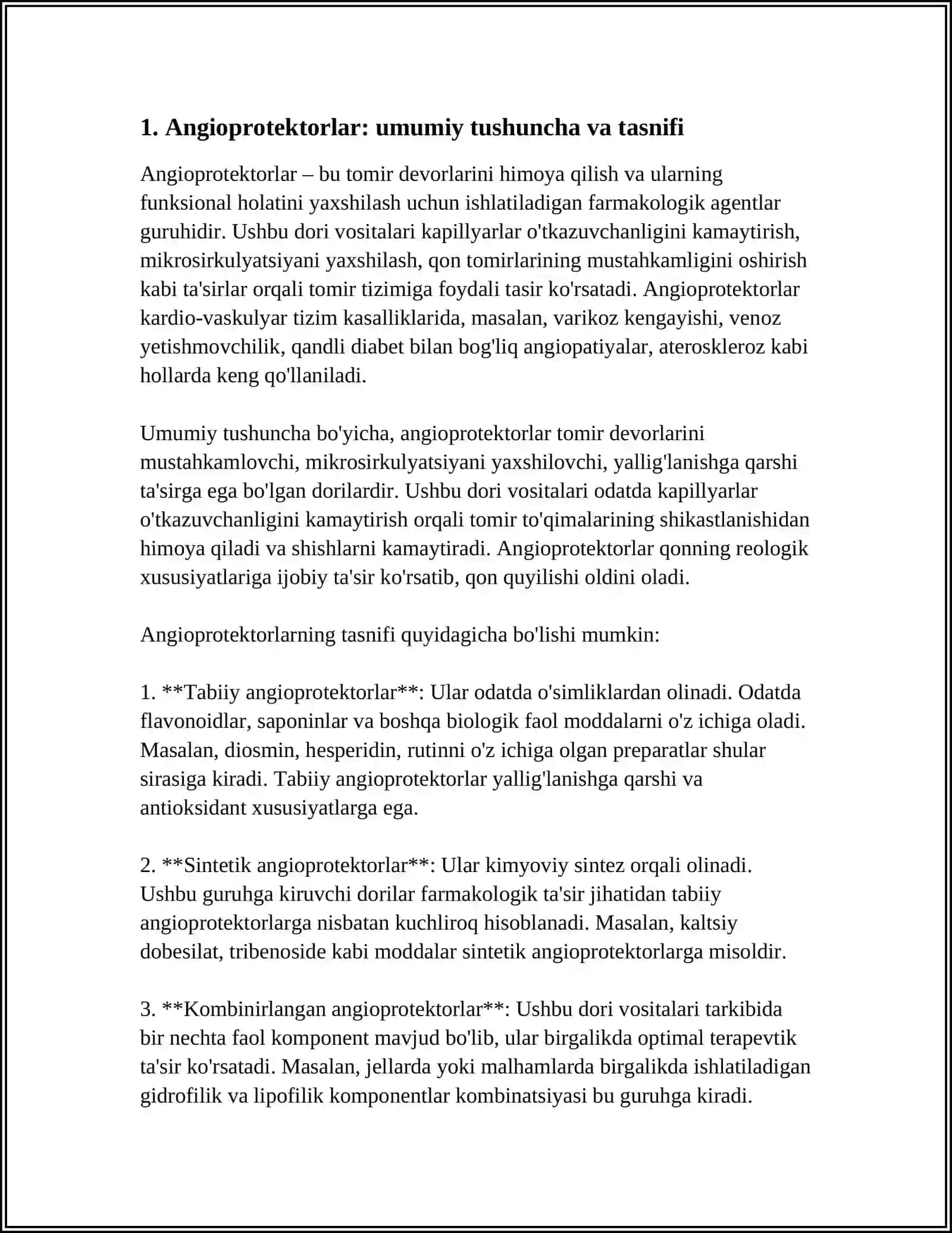ANGIOPROTEKTORLAR, VENOTROP VOSITALAR, ATEROSKLEROZGA QARSHI VOSITALAR 4