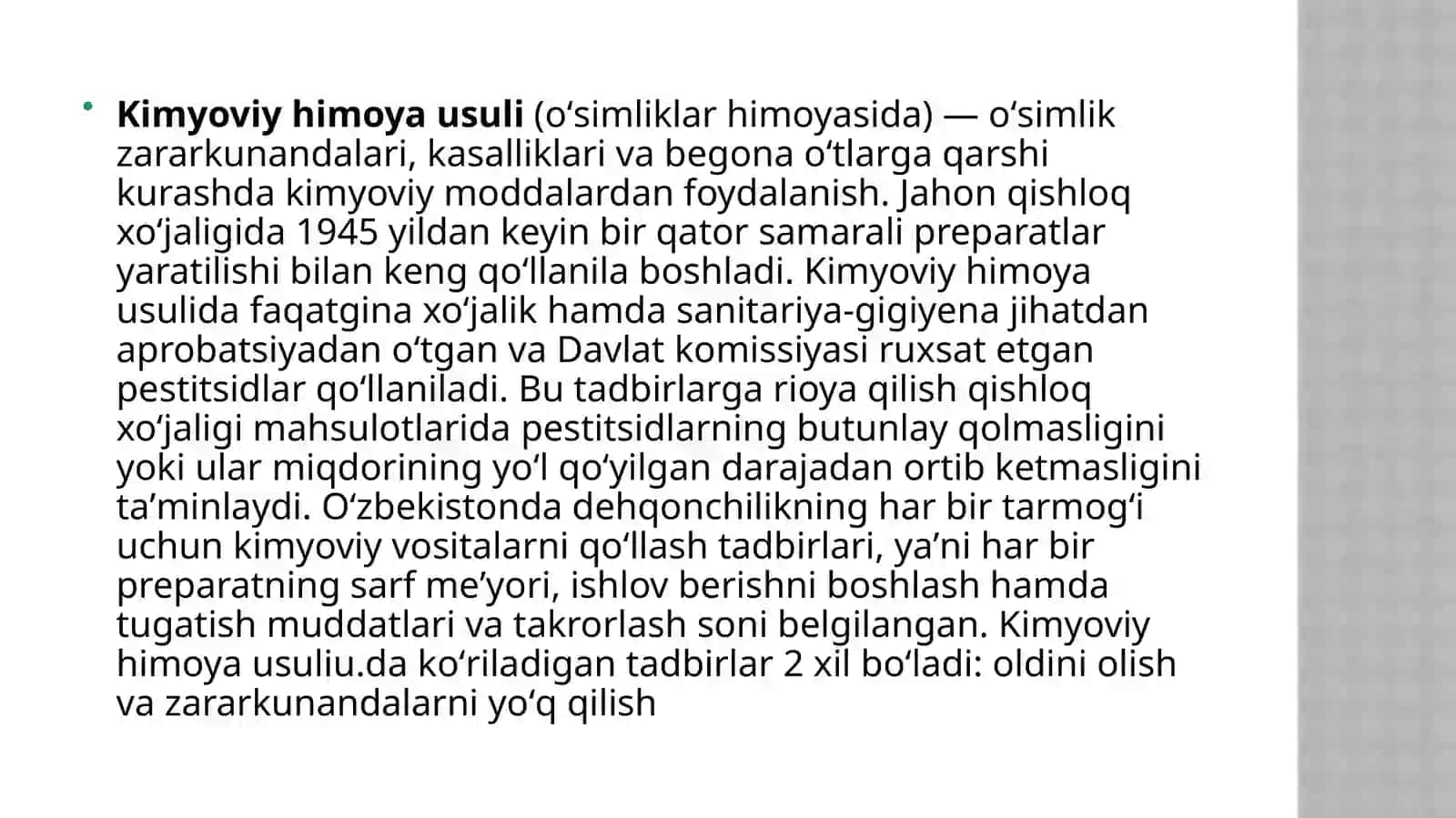 O’simliklarni kimyoviy himoya qilishning tashkiliy xo’jalik va agronomik tadbirlarini o’rganish 4