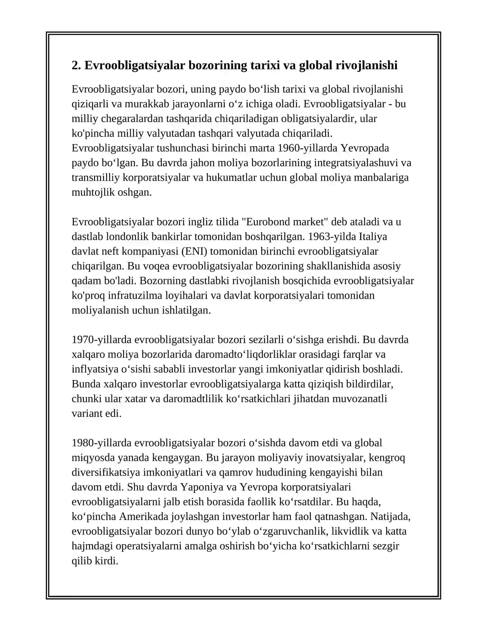 EVROOBLIGACIYALAR BAZARI HÁM ÓZINE TÁN ÓZGESHELIKLERI 4