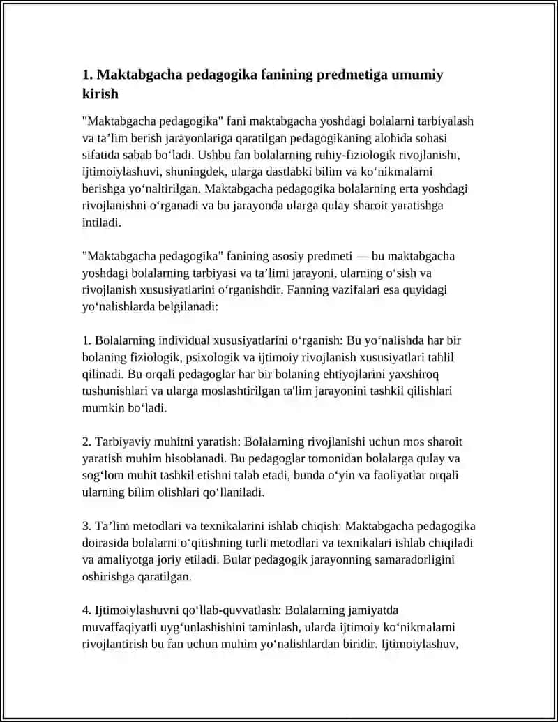 MAKTABGACHA PEDAGOGIKA FANINING PREDMETI VA ASOSIY VAZIFALARI 4