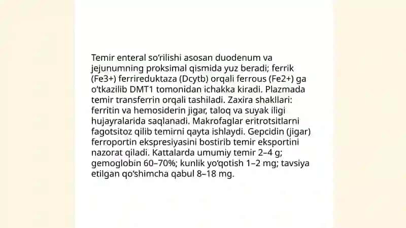 1- va 2-darajali temir tanqisligi anemiyasi ni etiologiya patogenezi klinikasi davolash 4
