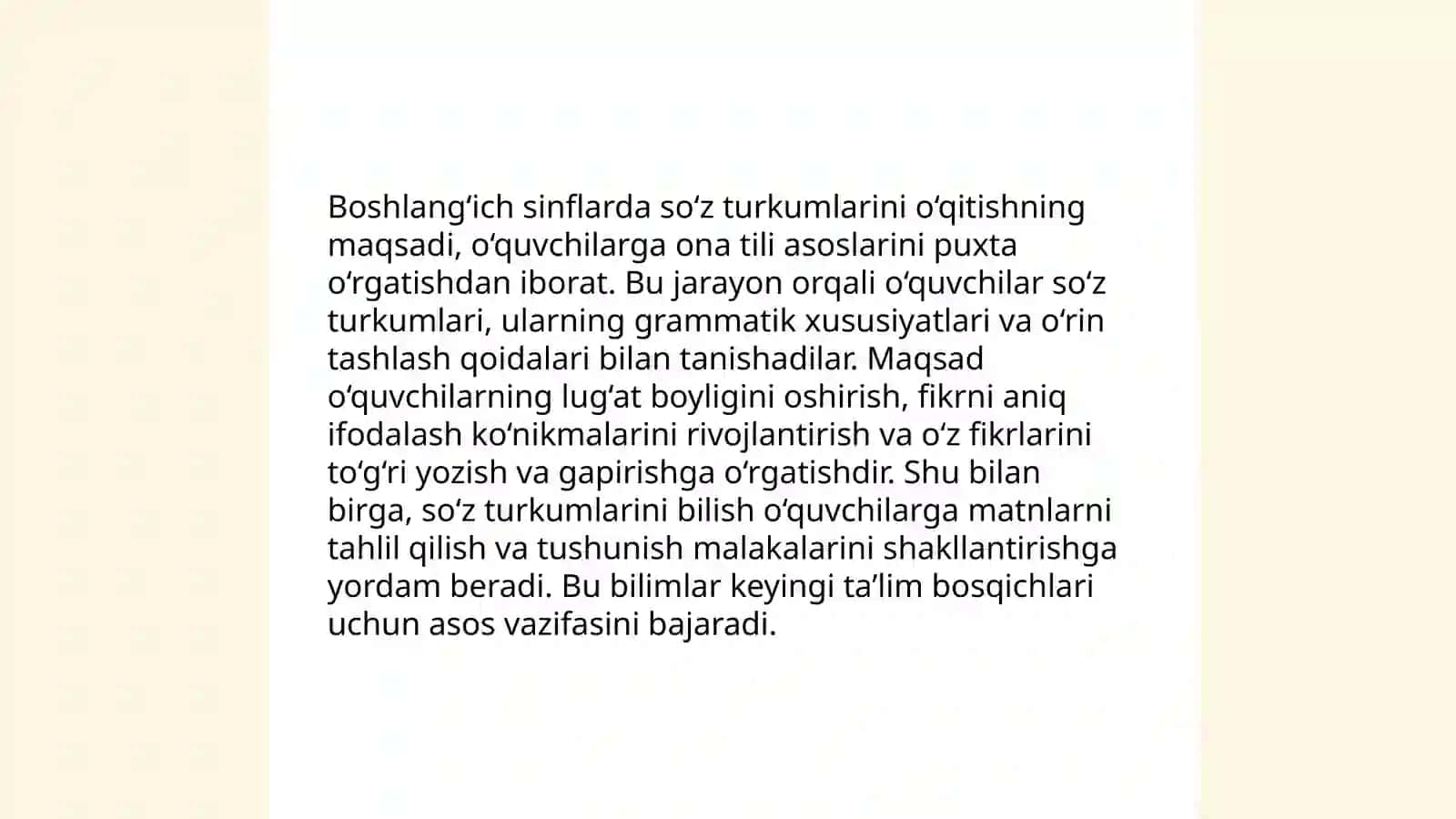 Boshlang‘ich sinflarda so‘z turkumlarini o‘rganishdagi uzviylik va uzluksizlikning ta’minlanishini tahlil qilish 4