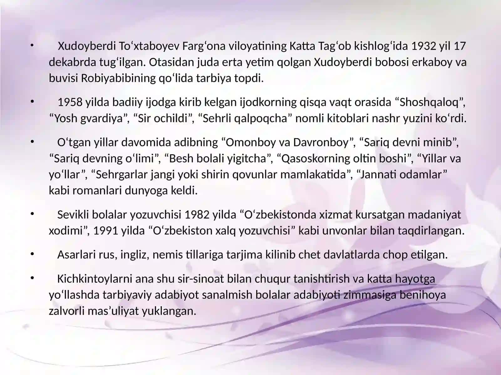 XUDOYBERDI TO‘XTABOYEV HAYOTI VA IJODI 4