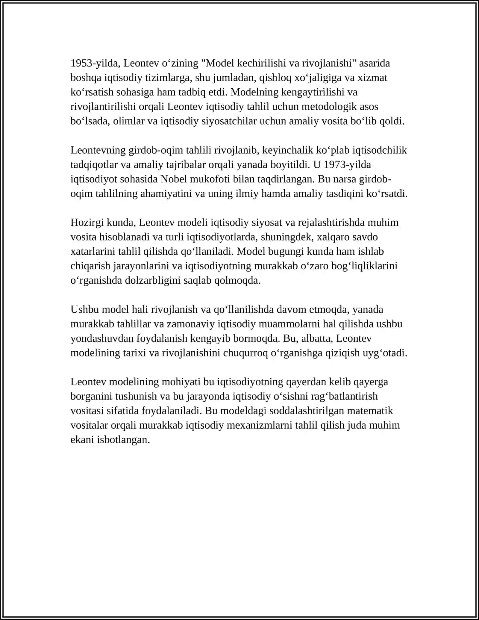 IQTISODIY MASALALARNI YECHISHNING BAZI METODLARI. LEONTEV MODELI 4