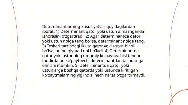 Kvadratik matritsa determinantni Determinantlari hisoblash 4