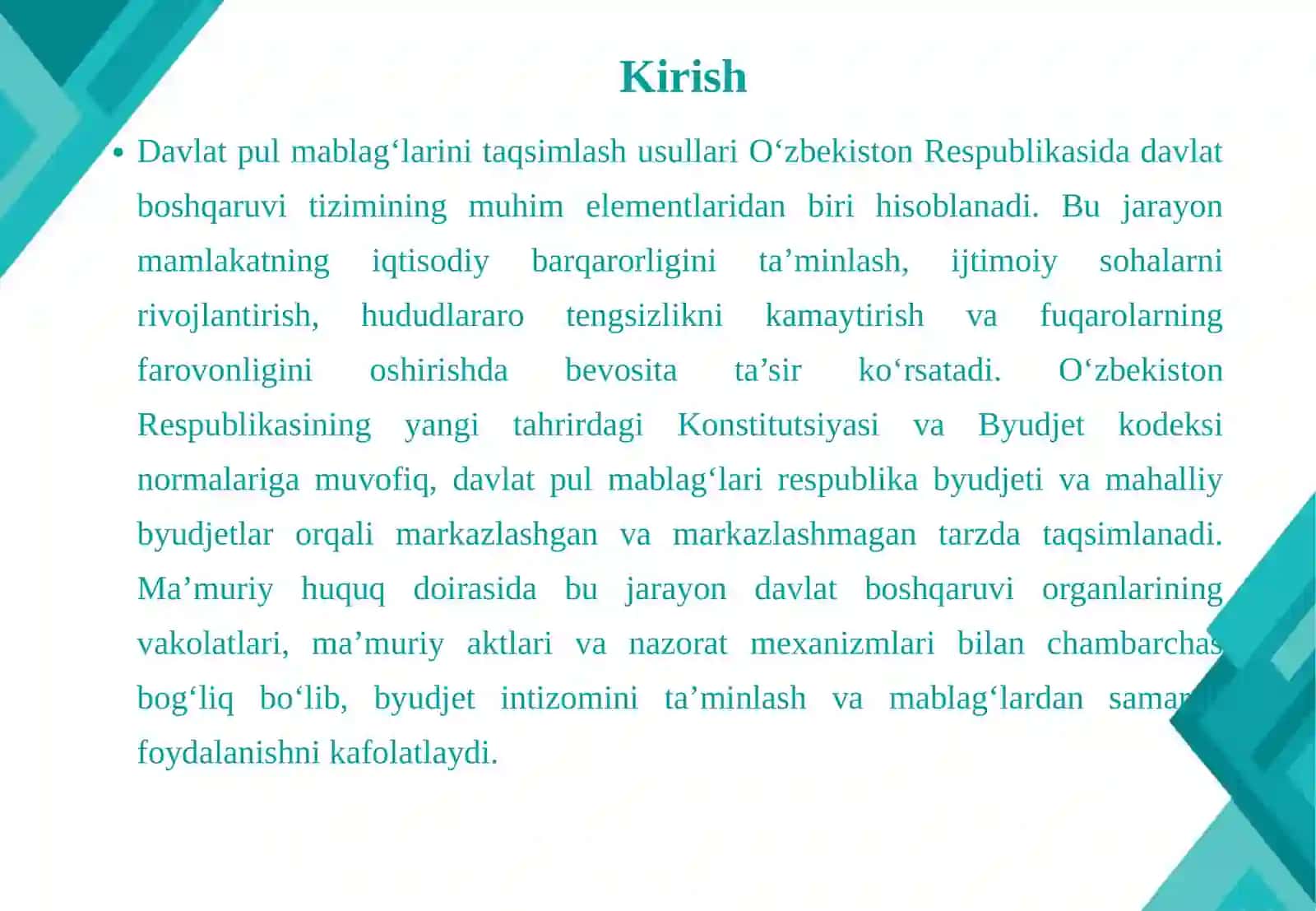 Davlat pul mablag’larini taqsimlash usullari 4