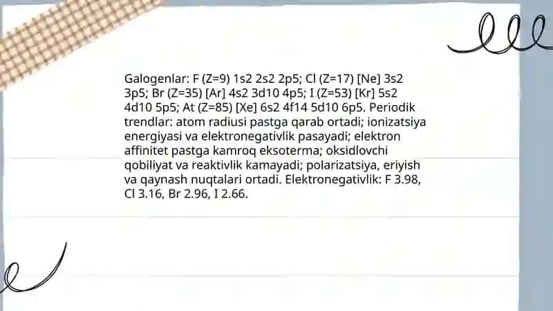 7-guruh elementlari (galogenlar). Brom va yod birikmalari. Bionoorganik kimyo 4