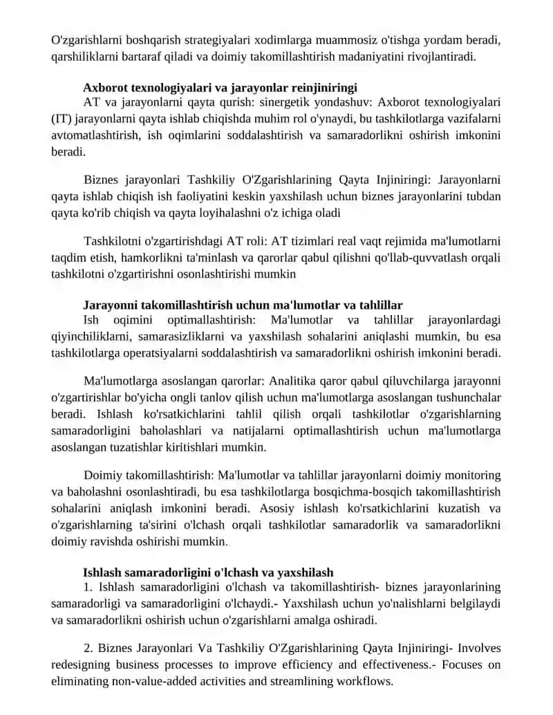 Biznes Jarayonlari Va Tashkiliy O'Zgarishlarining Qayta Injiniringi 4