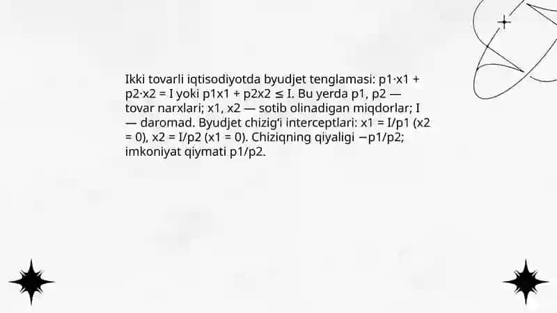 Byudjet cheklanganligi va byudjet tenglamasi 4