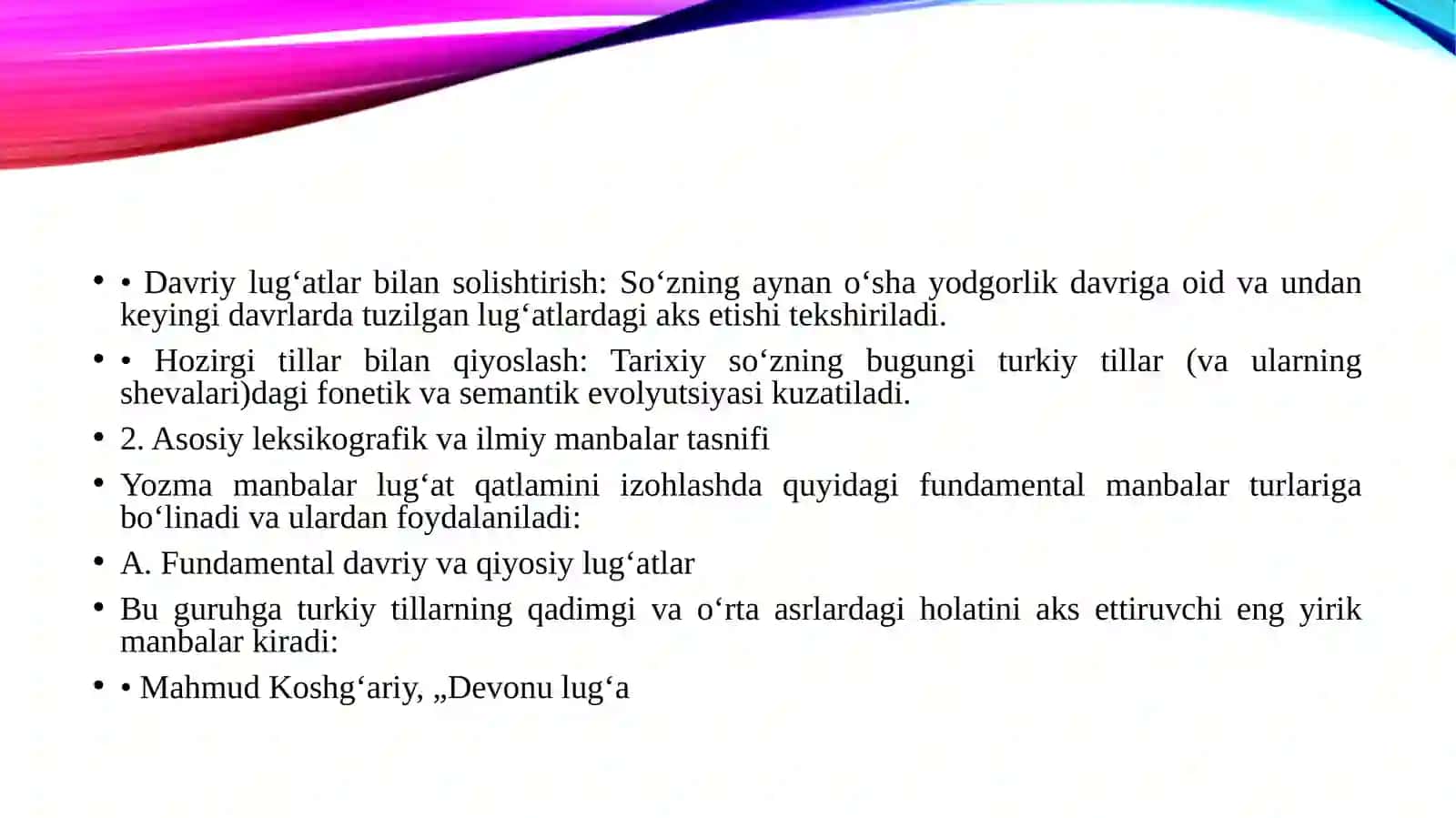 YOZMA MANBALAR TILI LUG’AT QATLAMI IZOHIGA DOIR ILMIY MANBALAR BILAN ISHLASH 4