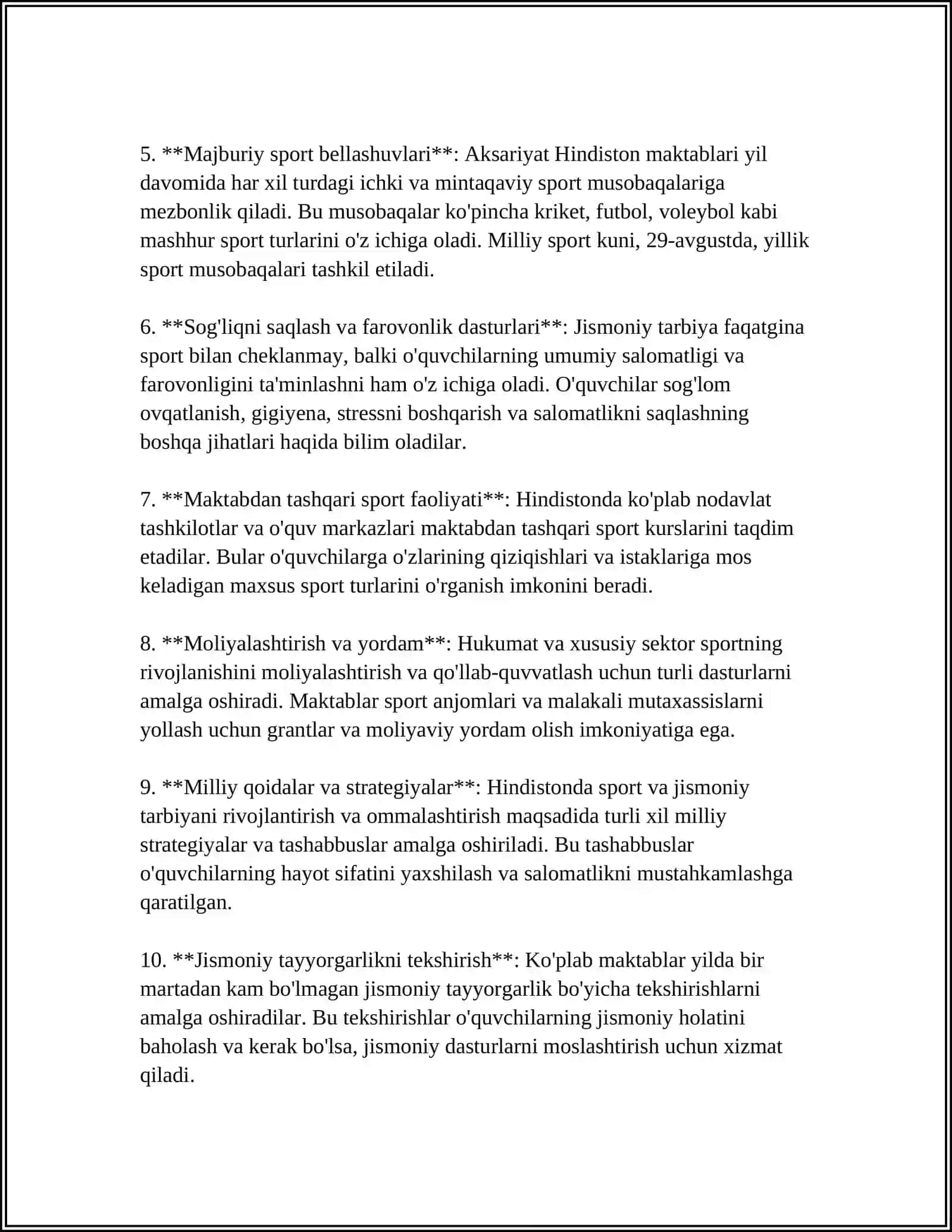 XORIJIY MAMLAKATLAR TALIM TIZIMIDA JISMONIY TARBIYA (HINDISTON, FINLANDIYA )MISOLIDA 4