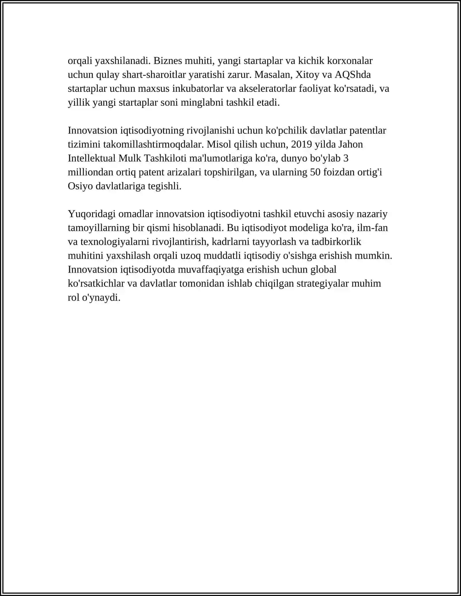 O‘ZBEKISTON IQTISODIYOTIDA INNOVATSIYALARNING RIVOJLANISH ISTIQBOLLARI 4
