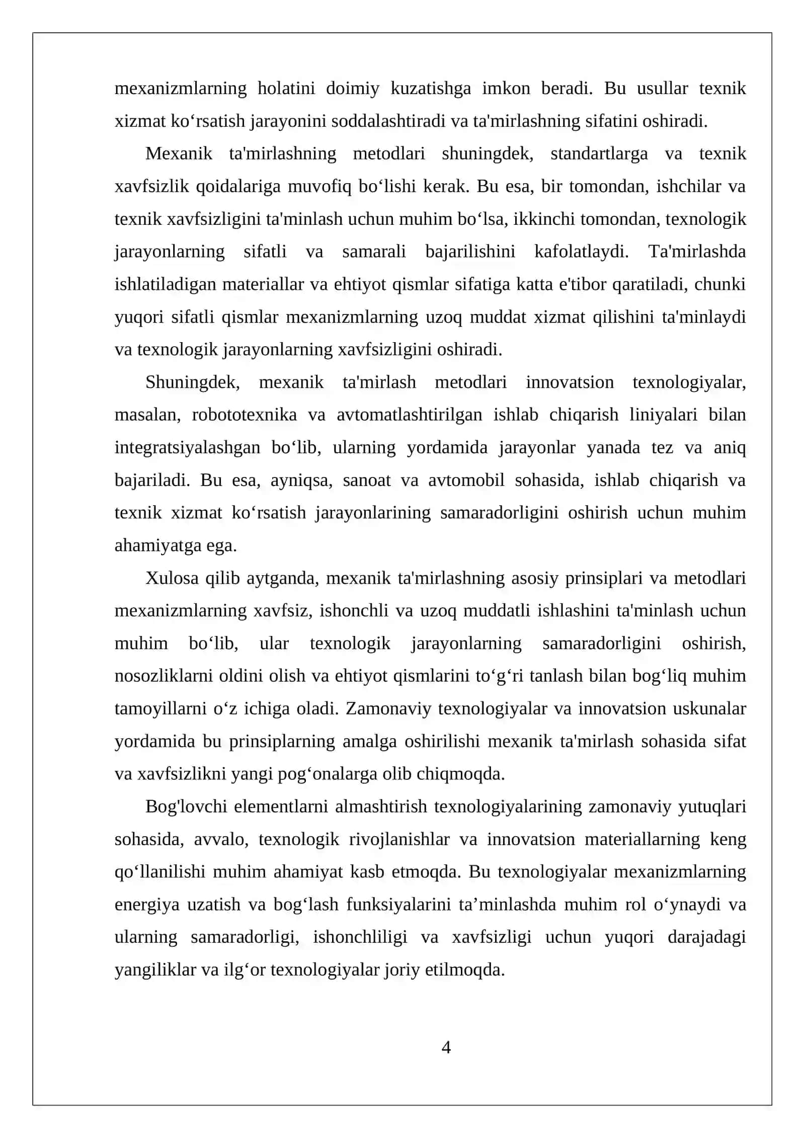 Mexanik ta'mirlash asoslari va bog'lovchi elementlarni almashtirish texnologiyasi 4