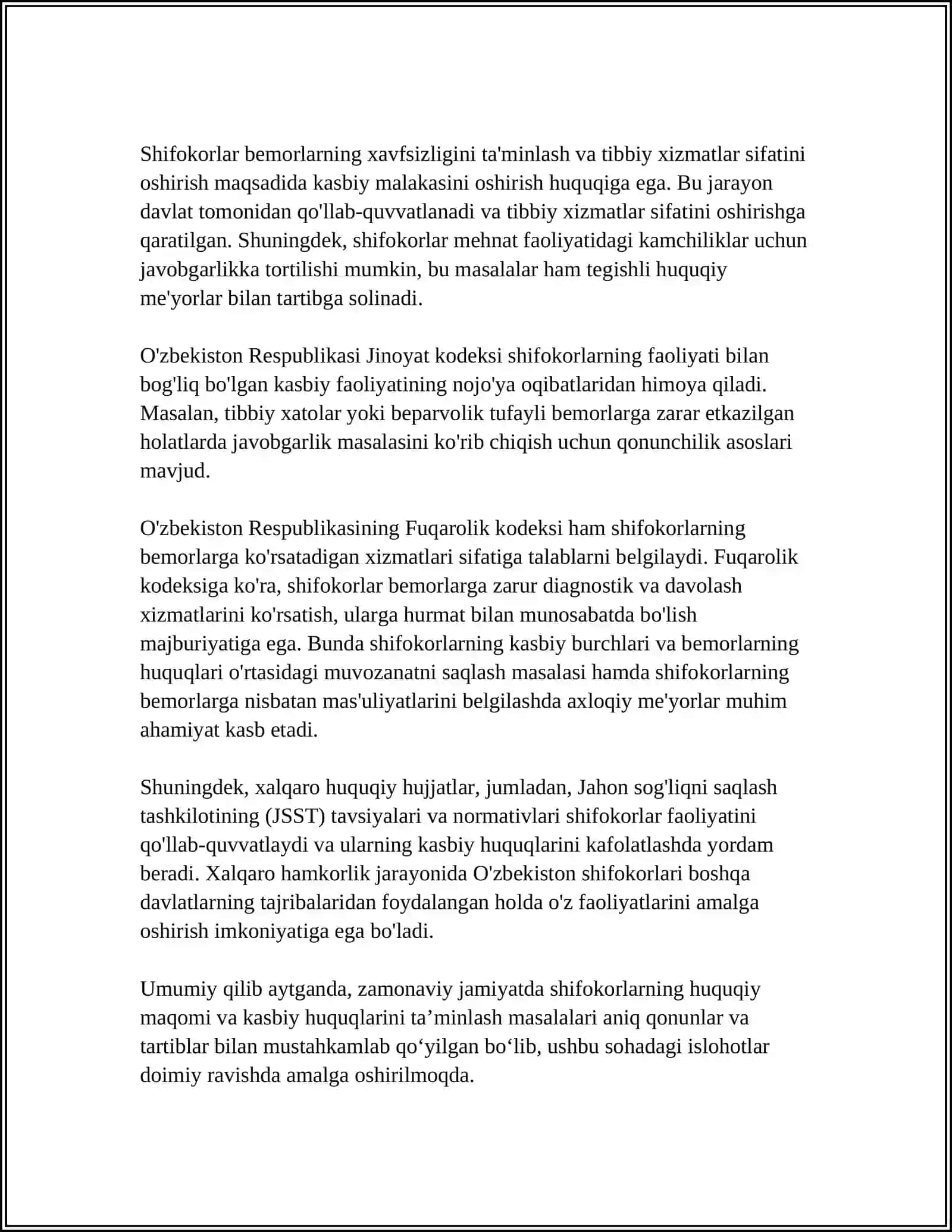 ZAMONAVIY JAMIYATDA SHIFOKORNING KASBIY FAOLIYATINI HUQUQIY QULLAB QUVVATLASH 4