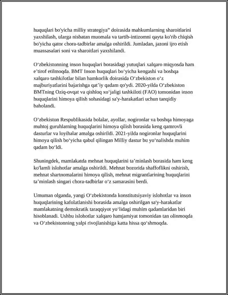 Yangi Oʼzbekistonda Inson Haq-huquqlari va Erkinliklarini Kafolatining Yaratilishi 4