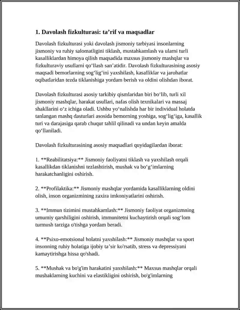 DAVOLASH FIZKULTURASI HAQIDA TUSHUNCHA. JISMONIY MASHQLAR BILAN DAVOLASHNING FIZIOLOGIK ASOSLARI 4