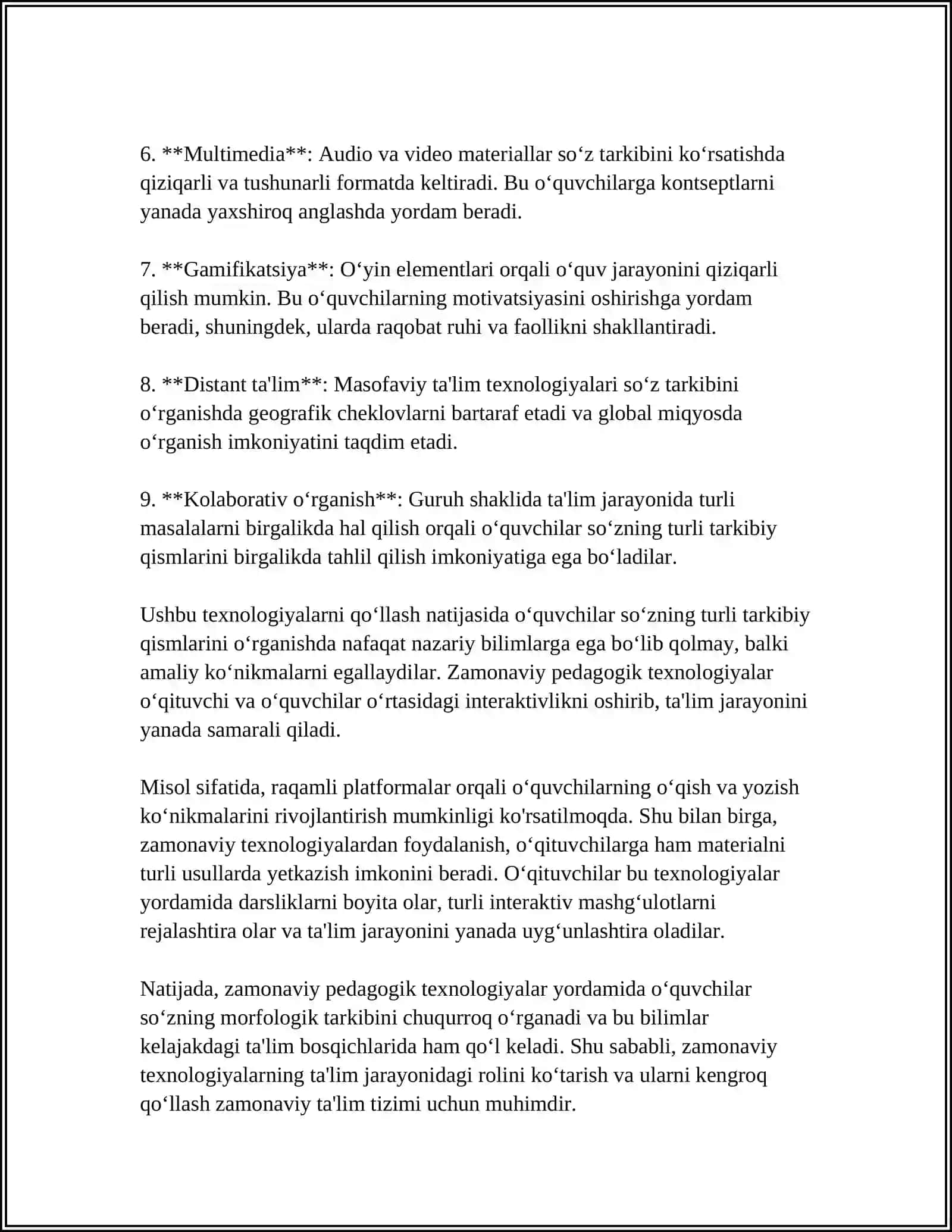 SO‘Z TARKIBINI PEDAGOGIK TEXNOLOGIYALARNI O‘RGANISHDA QO‘LLASH 4