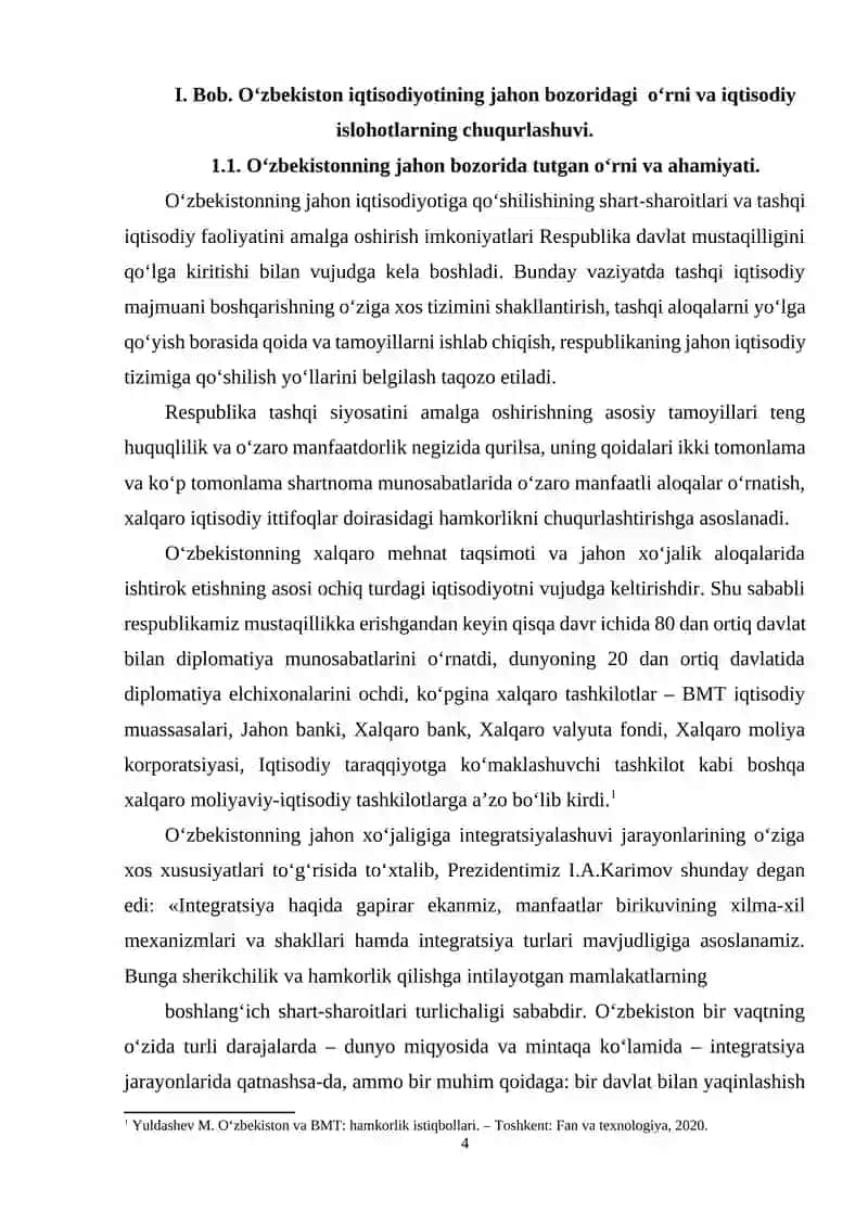 Oʻzbekiston iqtisodiyotining jahon bozoridagi oʻrni va iqtisodiy islohotlarning chuqurlashuvi 4
