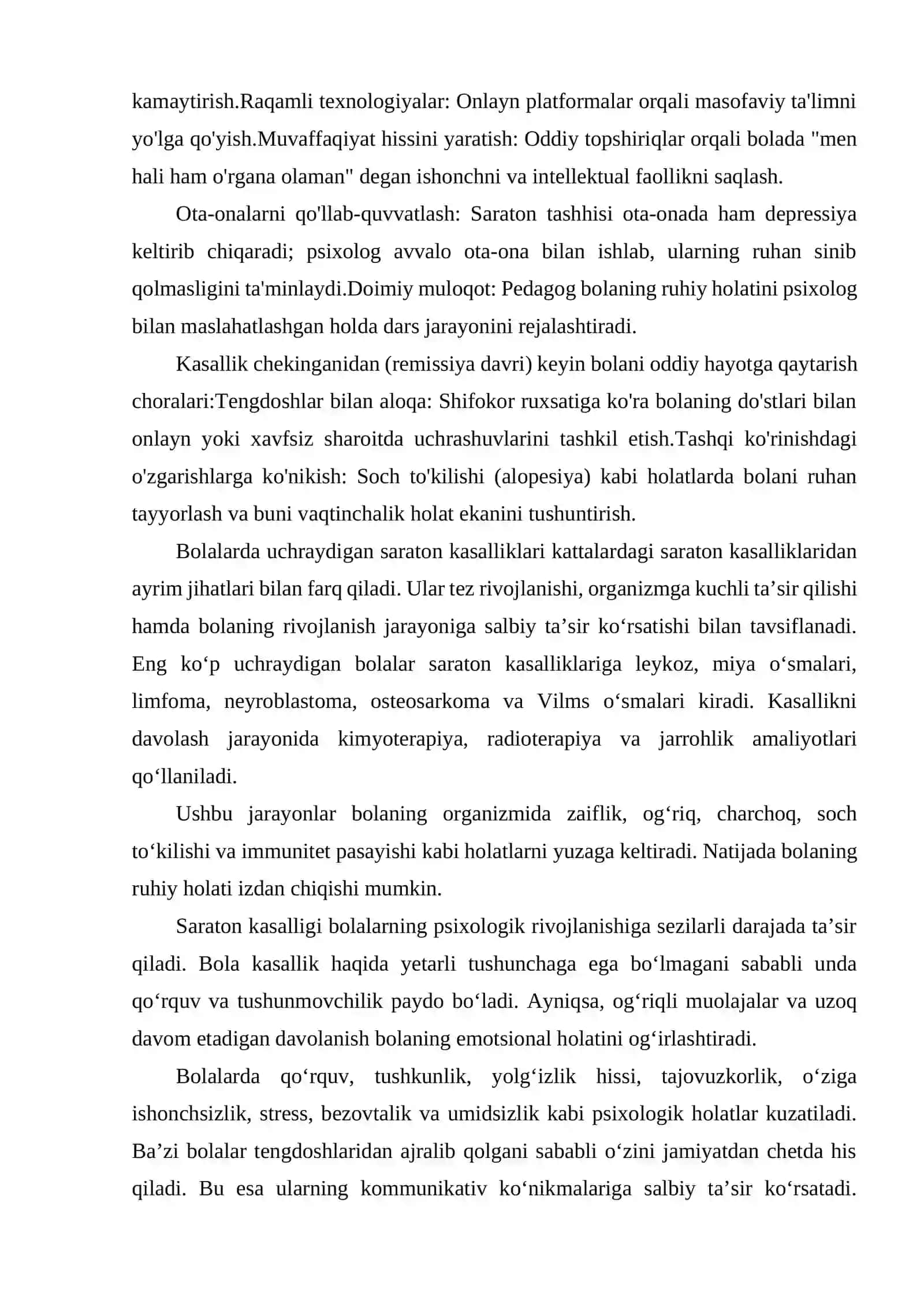 BOLALARDA SARATON KASALLIKLARINI KECHISHIDA PEDAGOGIK-PSIXOLOGIK YORDAM KO'RSATISH. 4
