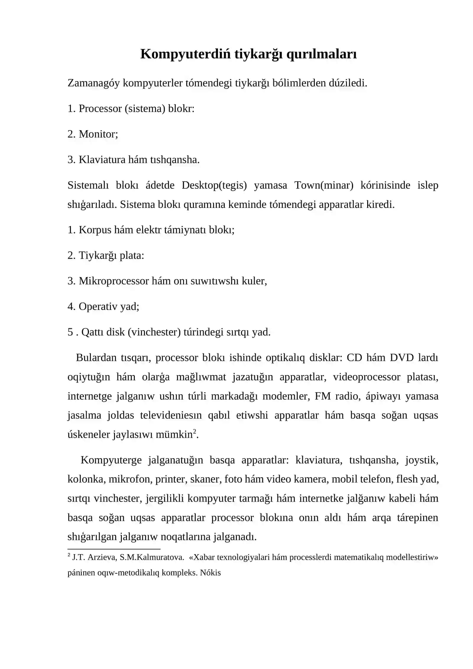 KOMPYUTER TARMAQLARÍNIŃ APPARAT HÁM PROGRAMMA TÁMIYNATÍ 4