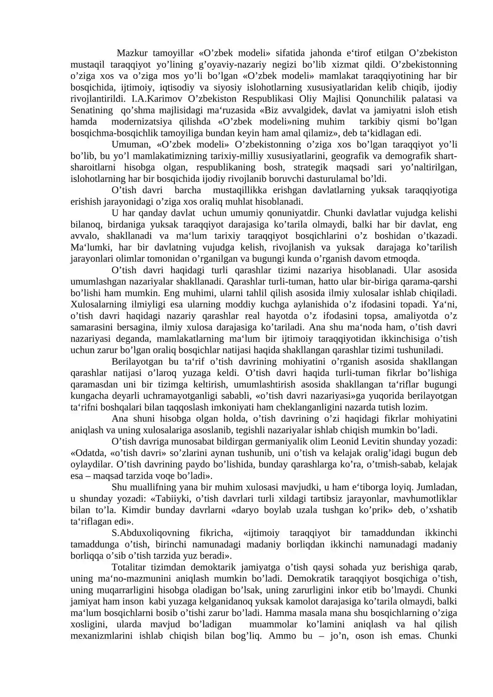 O‘zbekistoning O‘ziga Xos Istiqlol va Taraqqiyot Yo‘li 4