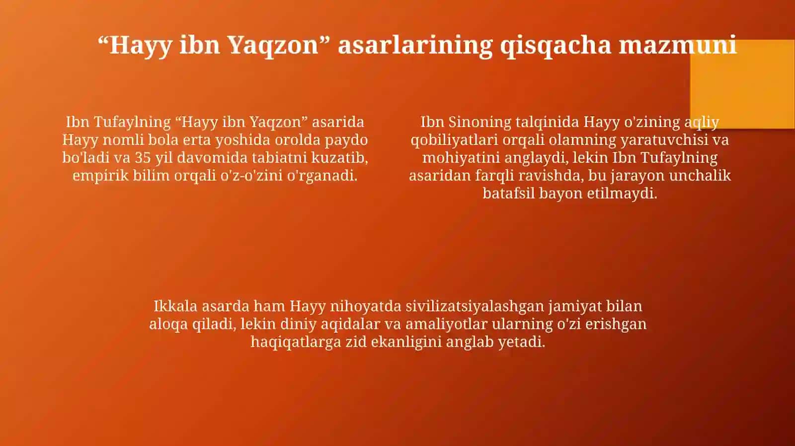 Ibn Tufayl va Ibn Sinoning Xay ibn Yakzon oʻgʻli risolasi 4