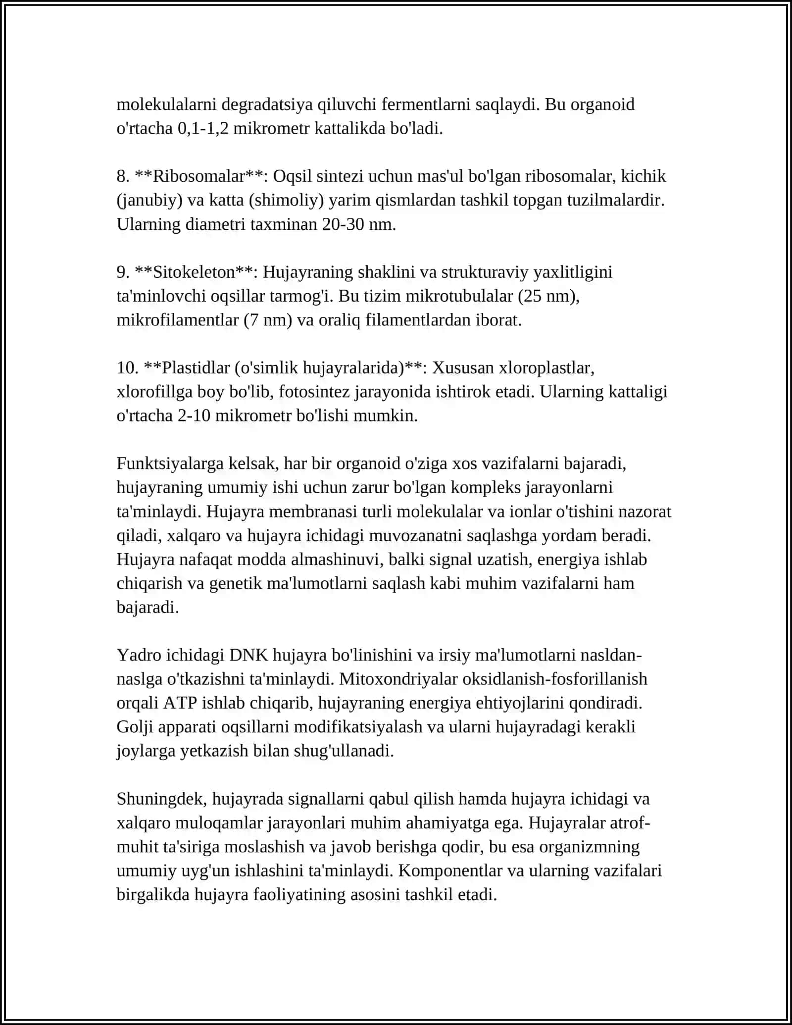 Hujayra tuzilishi va funksiyalari 4