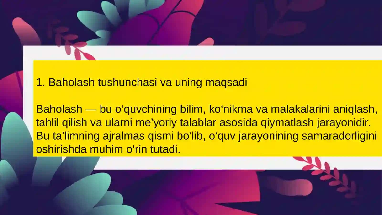 Adabiyot darslarida baholash no'anaviy baholash shaklari 4