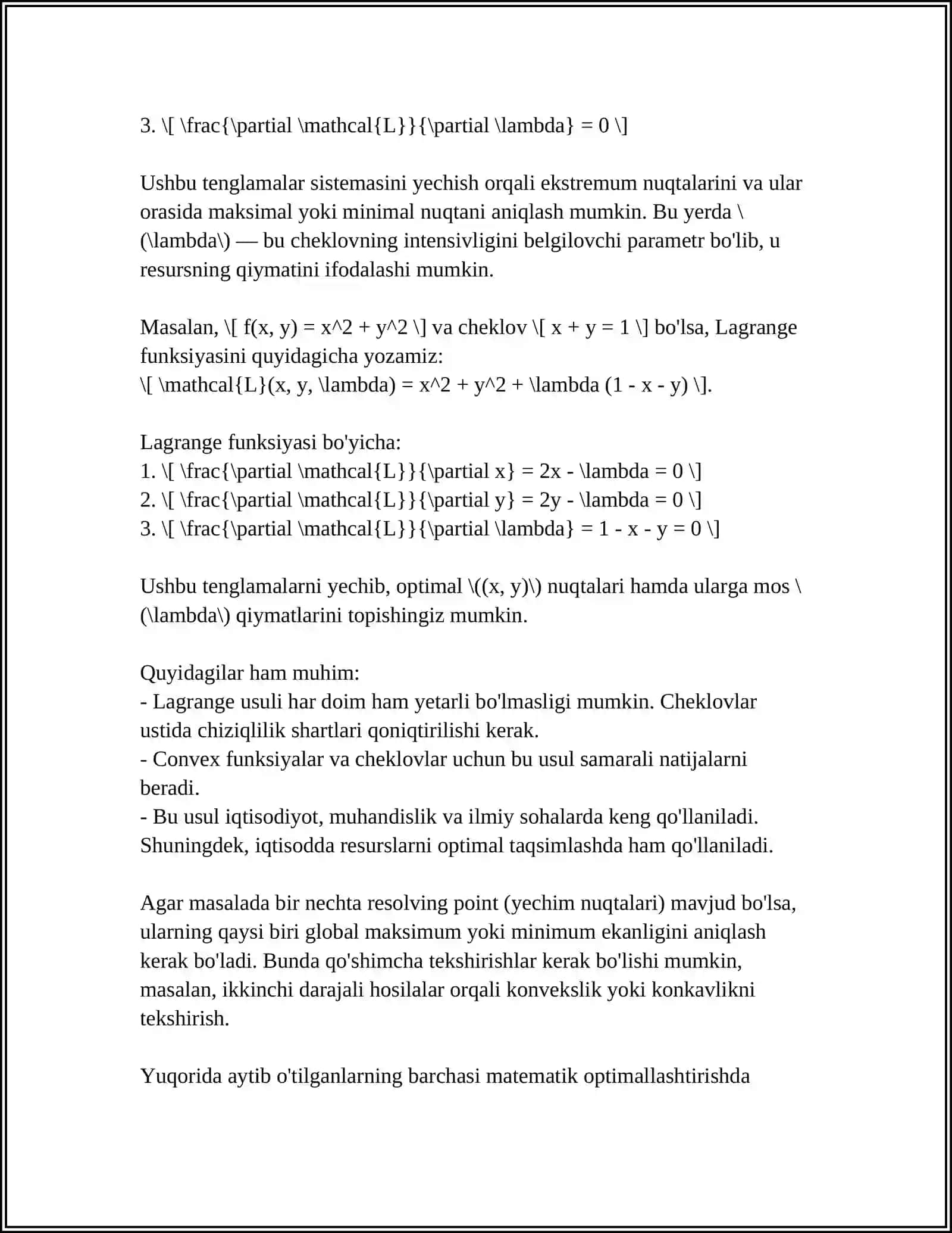 Lagranj ko'paytuvchilari usuli 4