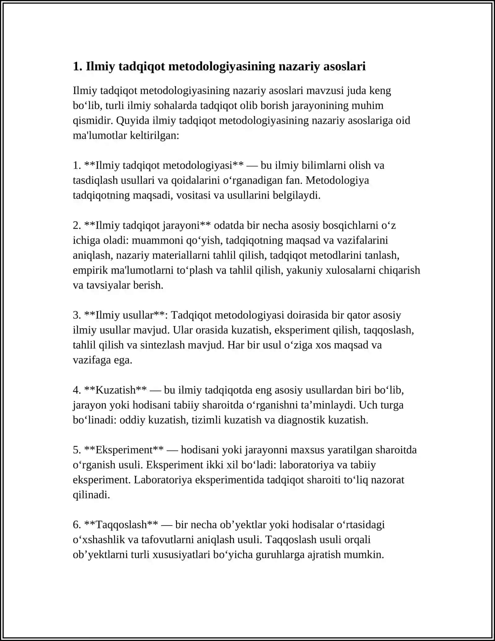 TAQDIMOT METODOLOGIYASI,TADQIQOT USLUBIYATI.ILMIY TADQIQOT USLUBI, ILMIY YONALISH,ILMIY MUAMMO,ILMIY MAVZU.IQTISODIY SAMARADORLILIK VA AHAMIYATLILIK DARAJASI.ILMIY TADQIQOT ISHLARINING TURLARI 4