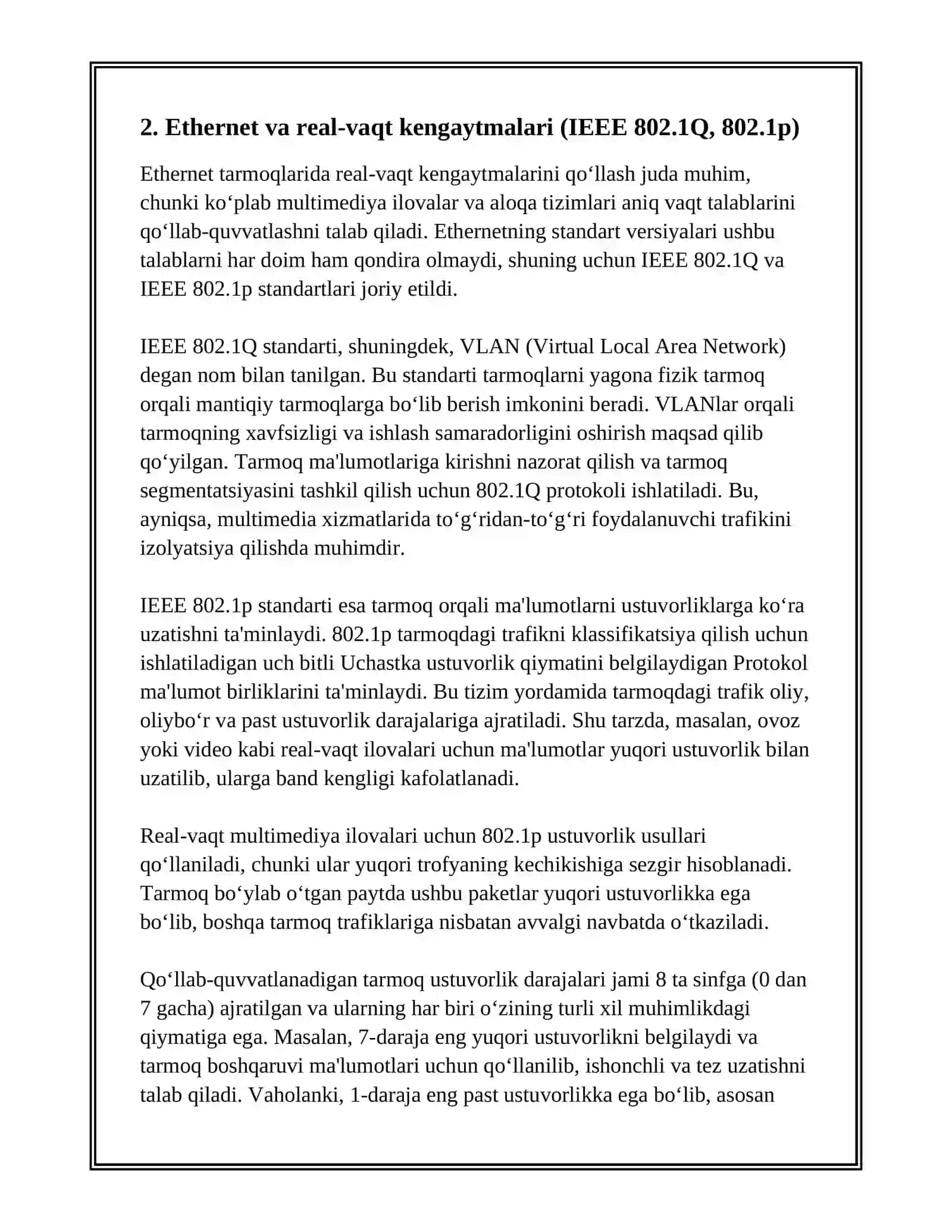 MULTIMEDIA ALOQA TARMOQLARI UCHUN PAST DARAJADAGI PROTOKOLLAR 4